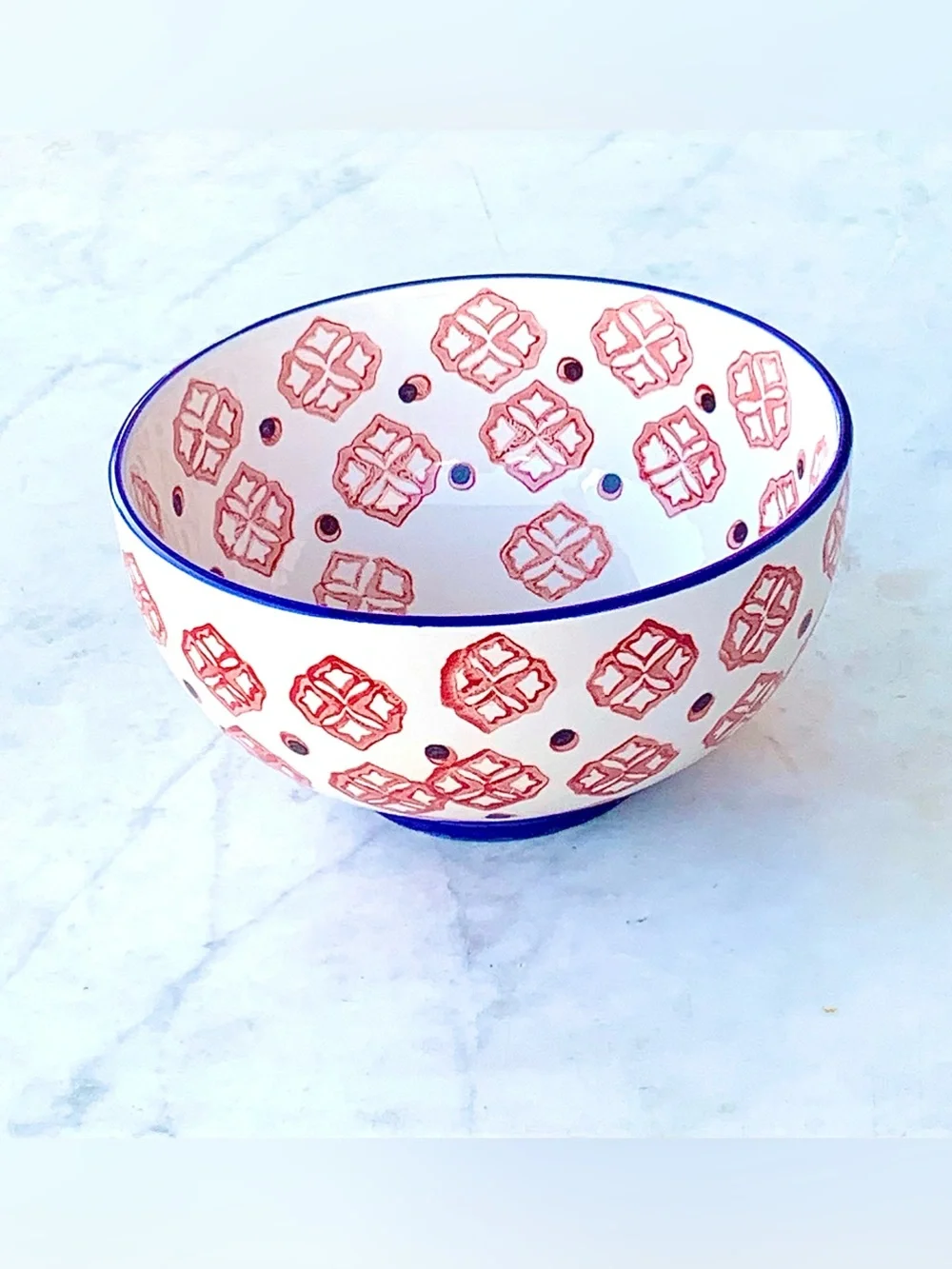 SIGNATURE HOUSEWARES BOWL SOUP CEREAL RED BLUE BLACK NEW 6IN BOHEMIAN DESIGN